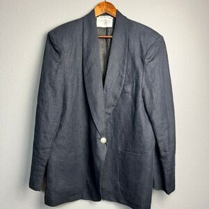 International Scene Shawl‎ Collar 80s Blazer One Button Linen Blend Jacket 13/14